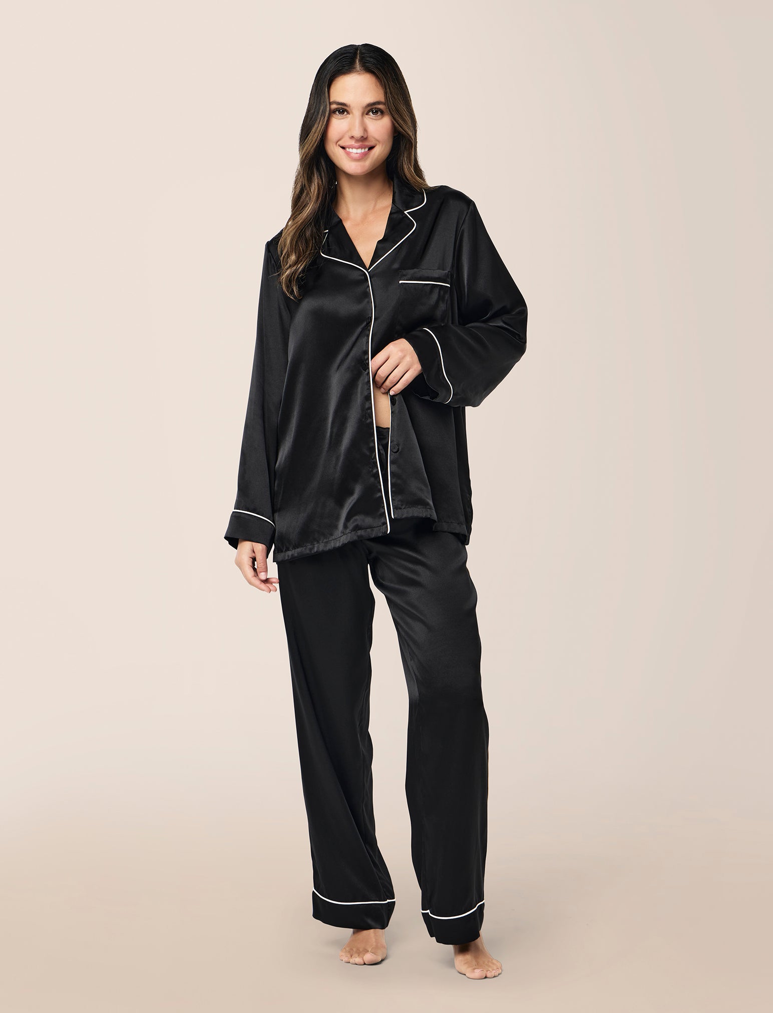 Papinelle Washable Silk Piped PJ in Black1
