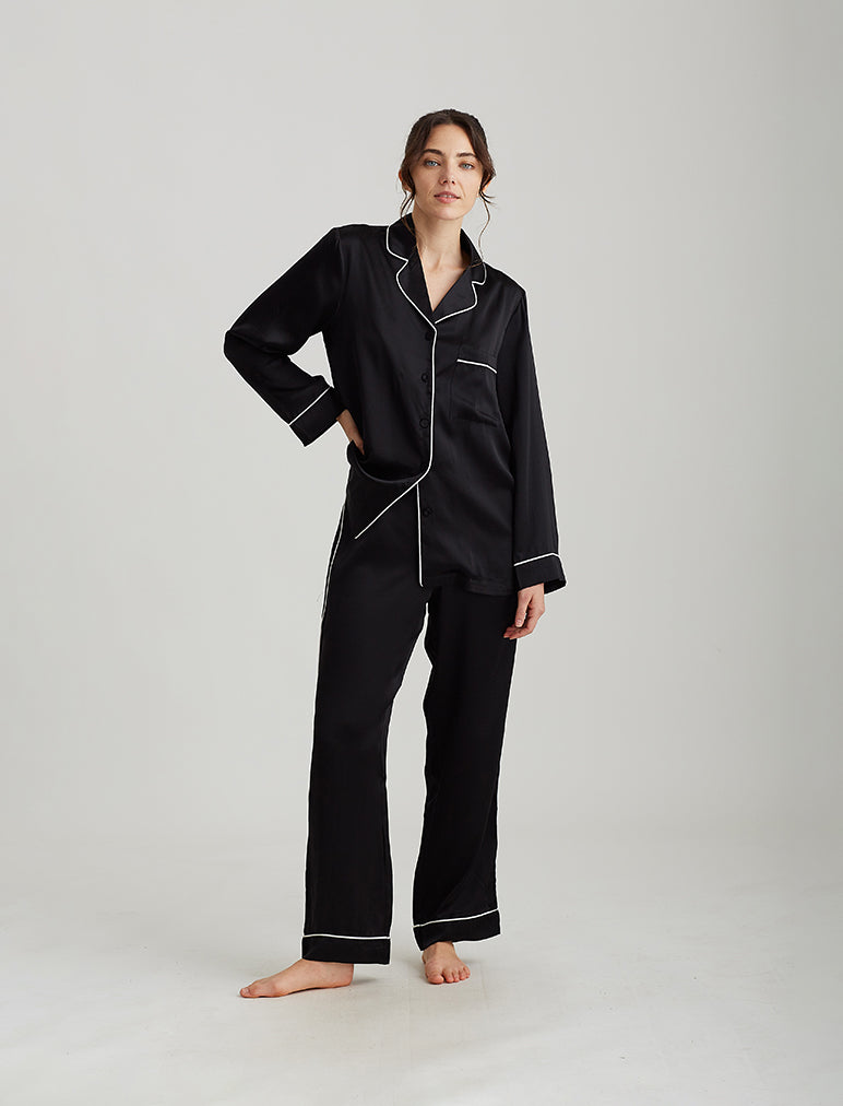 Papinelle  Washable Silk Piped PJ in Black – Papinelle Sleepwear AU