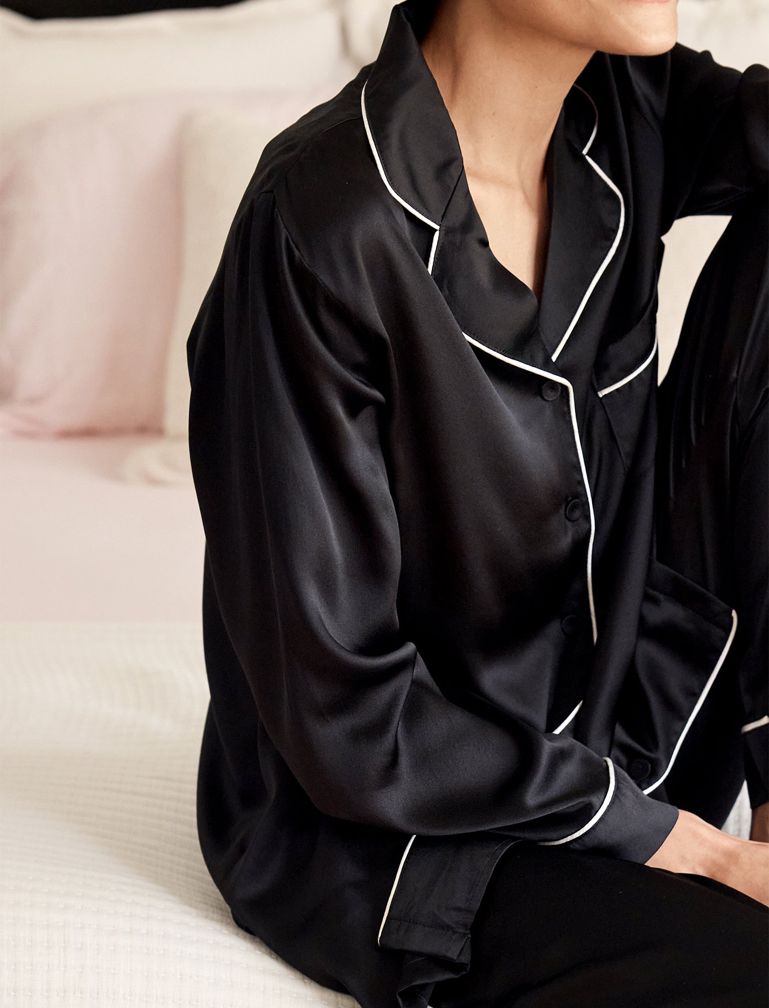 Sylvie Silk Piped Full Length PJ