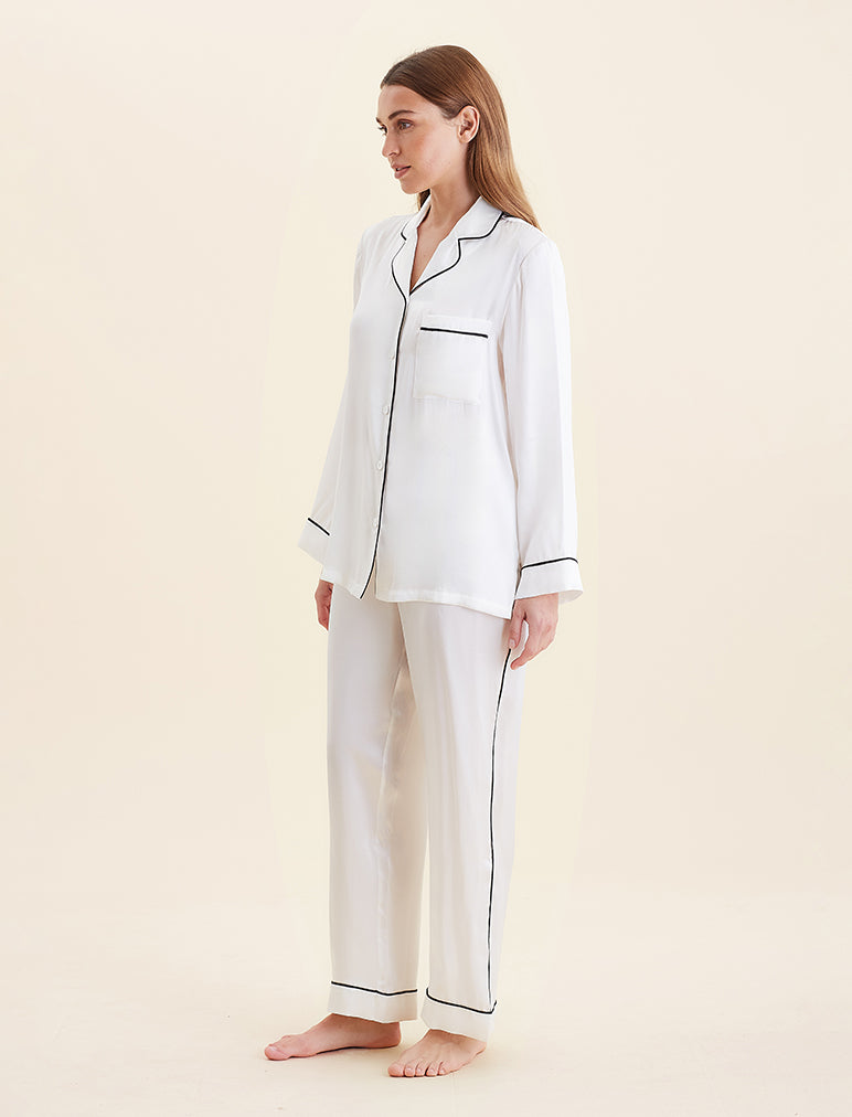 Sylvie Silk Piped Full Length PJ Set