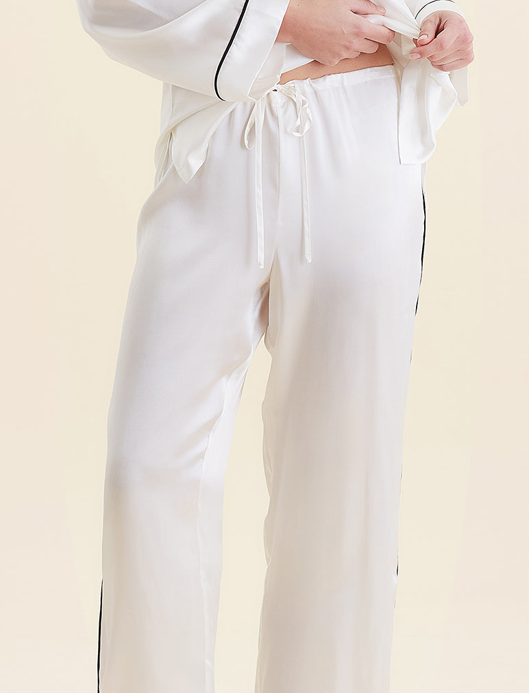 Sylvie Silk Piped Full Length PJ Set