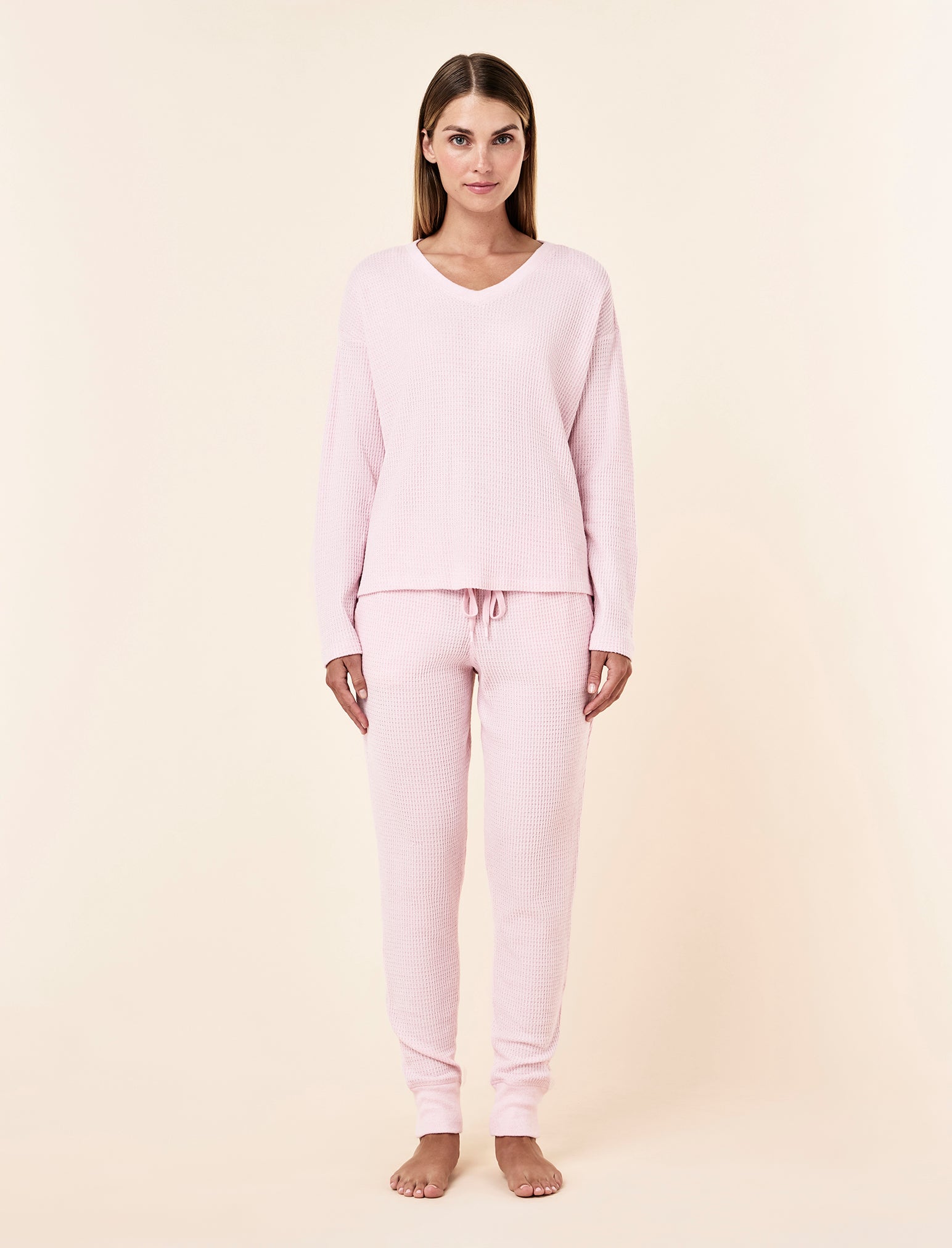 Super Soft Waffle V-Neck Long Sleeve Top