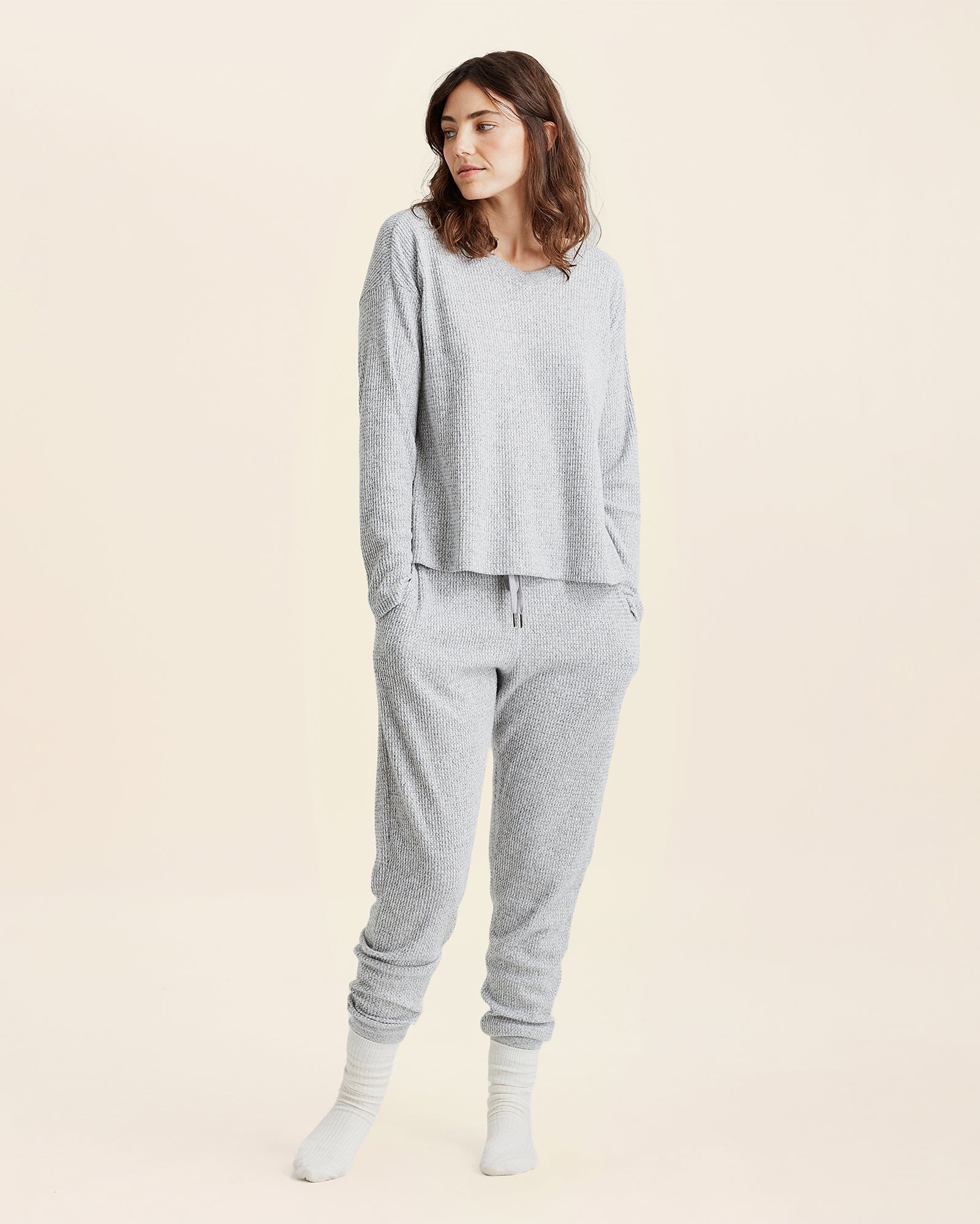 Super Soft Waffle V-Neck Long Sleeve Top