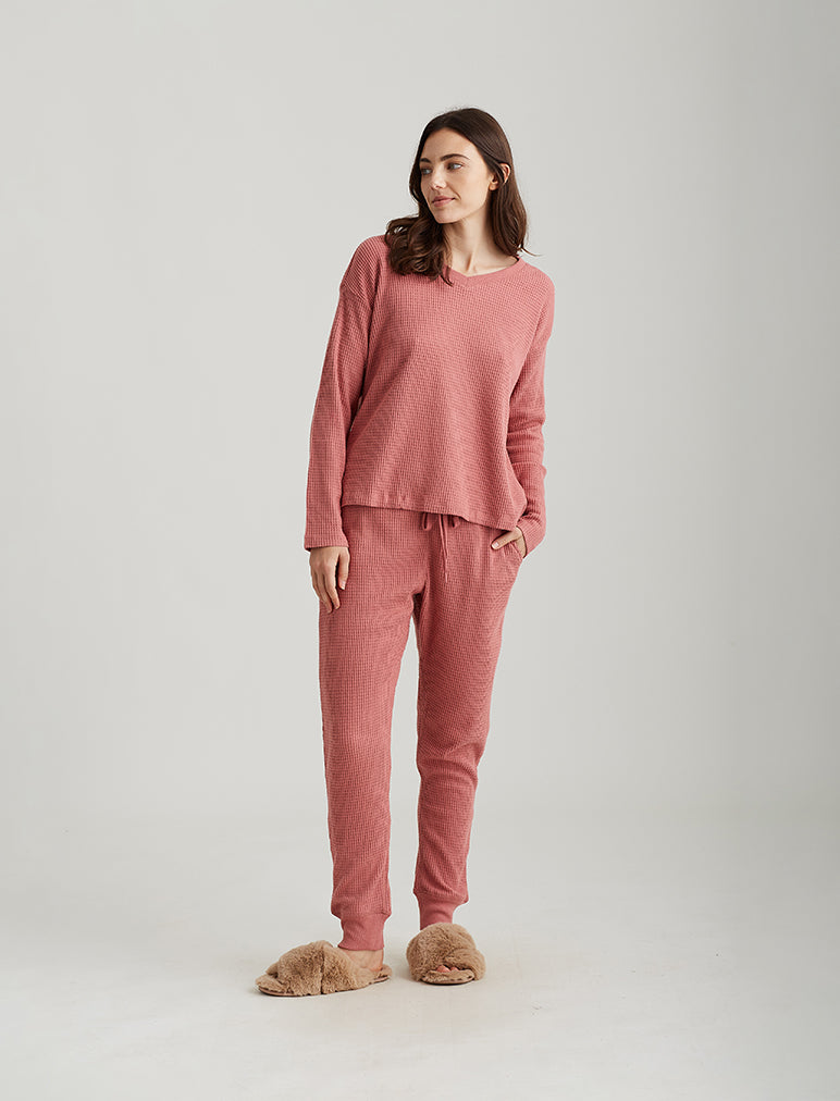 Super Soft Waffle V-Neck LS Top