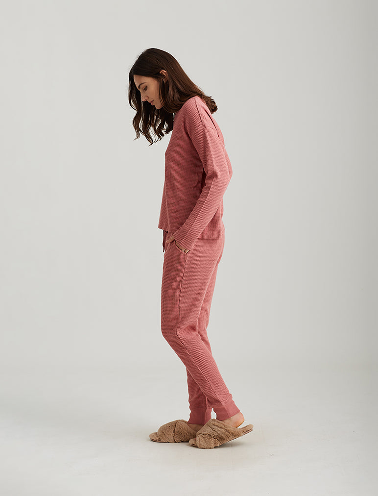 Super Soft Waffle V-Neck LS Top