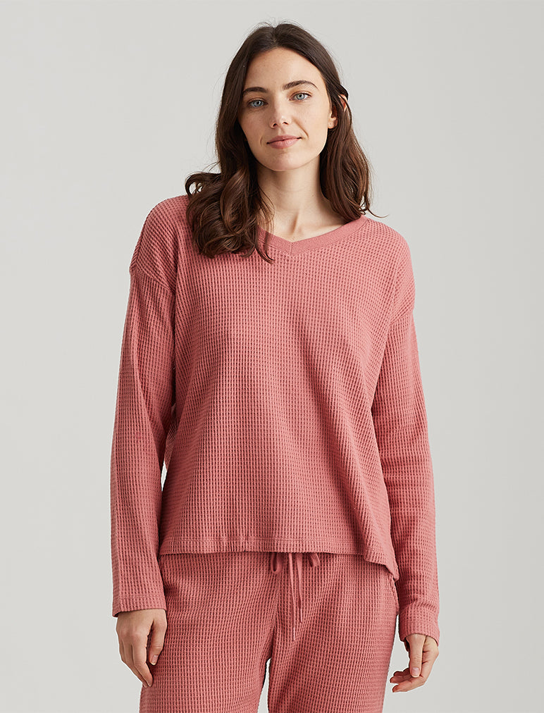 Super Soft Waffle V-Neck LS Top