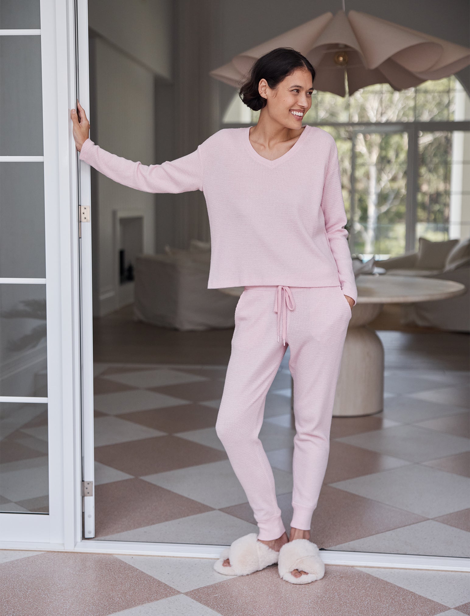 Super Soft Waffle V-Neck Long Sleeve Top