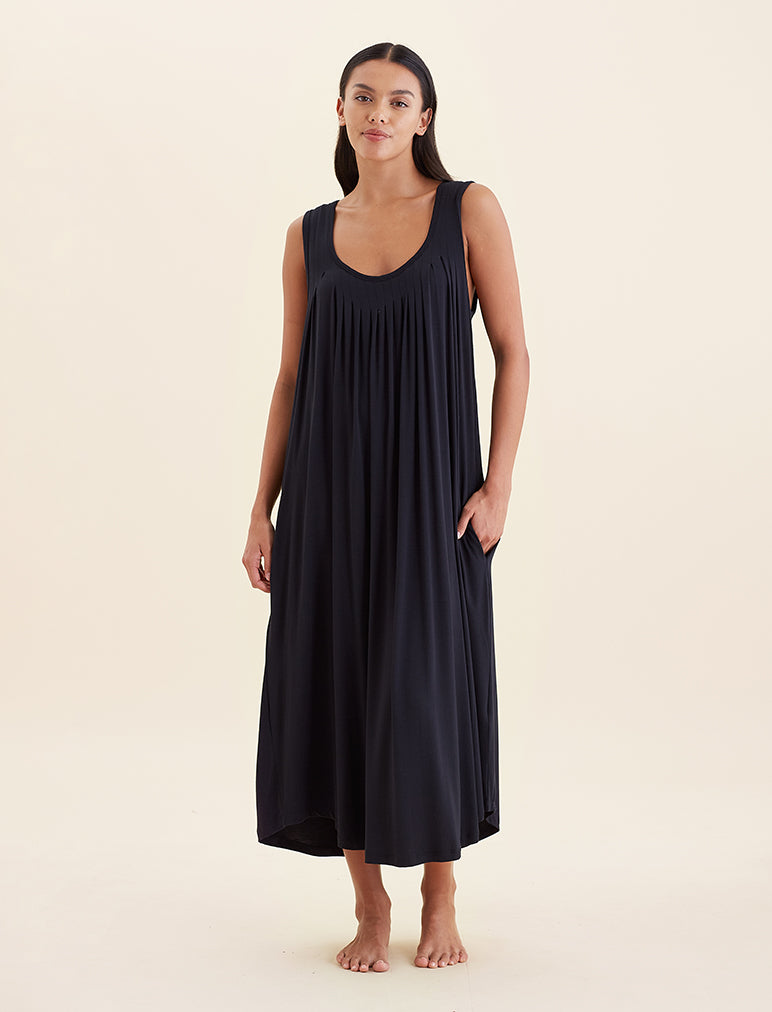 Papinelle | Modal Soft Pleat Front Maxi Nightie in Black