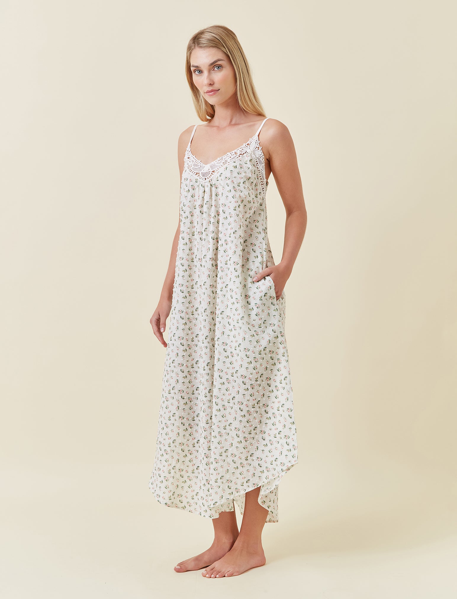Swiss Dot Lace Front Maxi Nightie