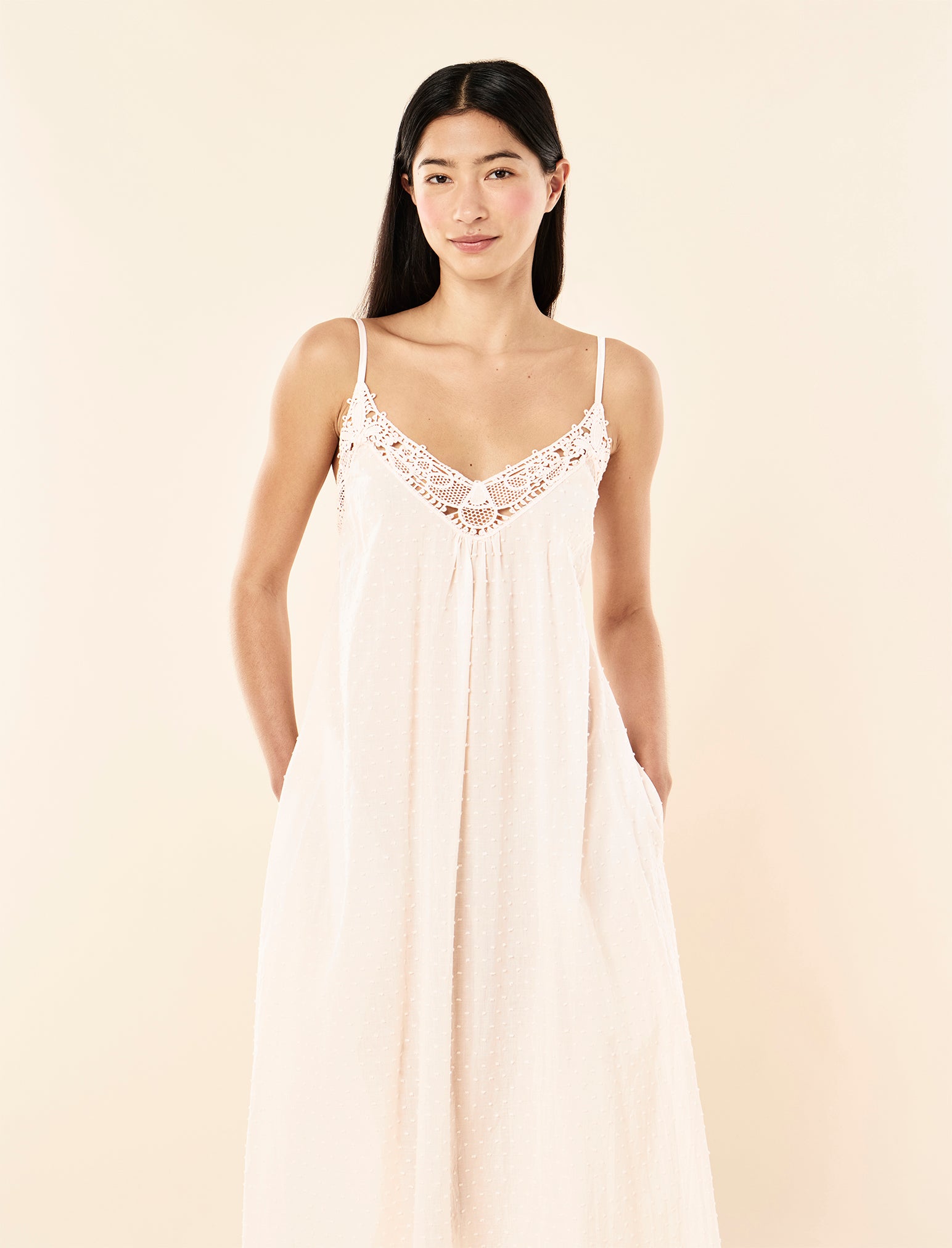 Swiss Dot Lace Front Maxi Nightie