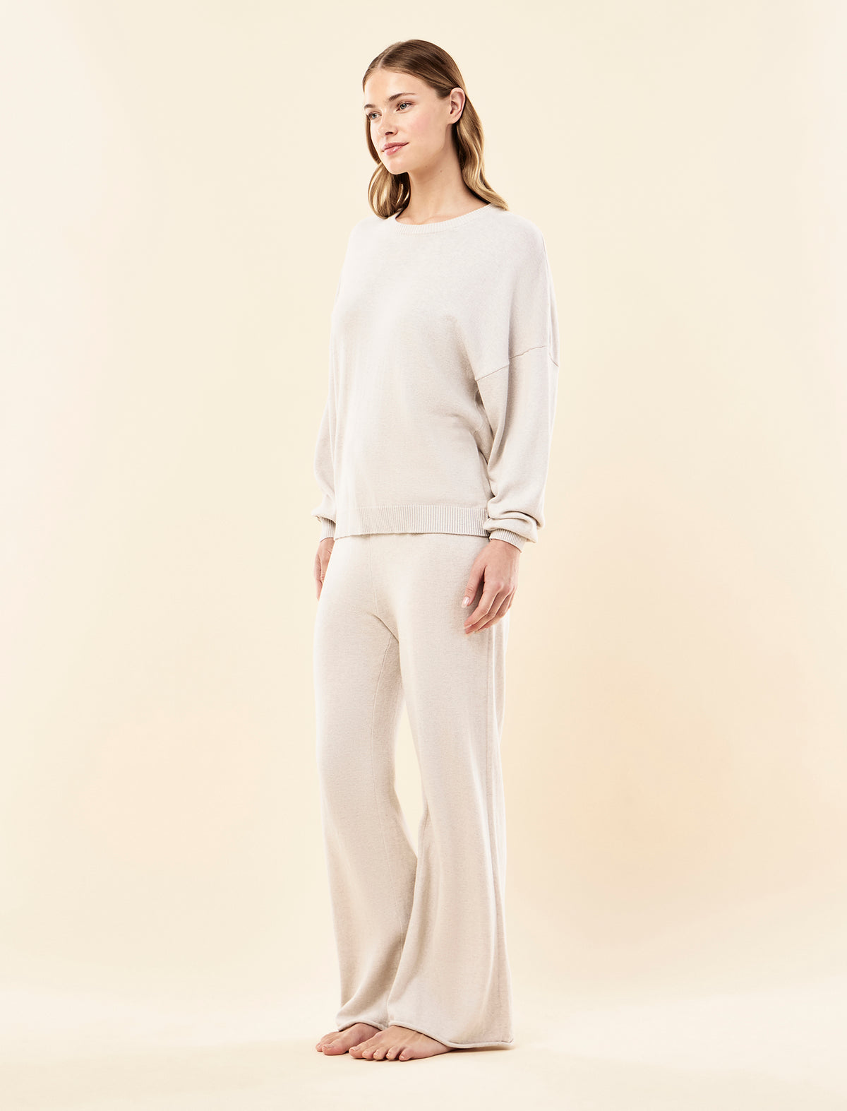 Cotton Cashmere Crew Neck Long Sleeve Top