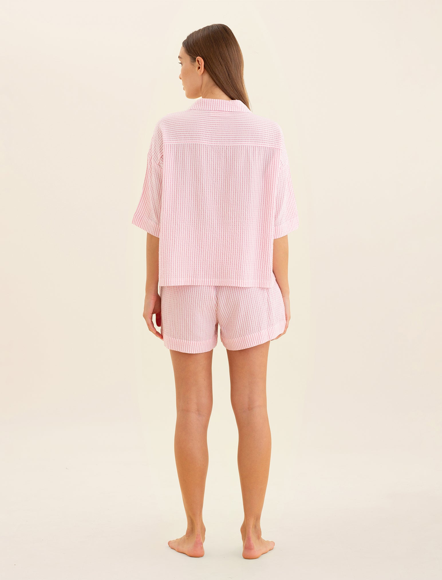 Sabine Seersucker Stripe Boxer PJ Set & Bow Scrunchie