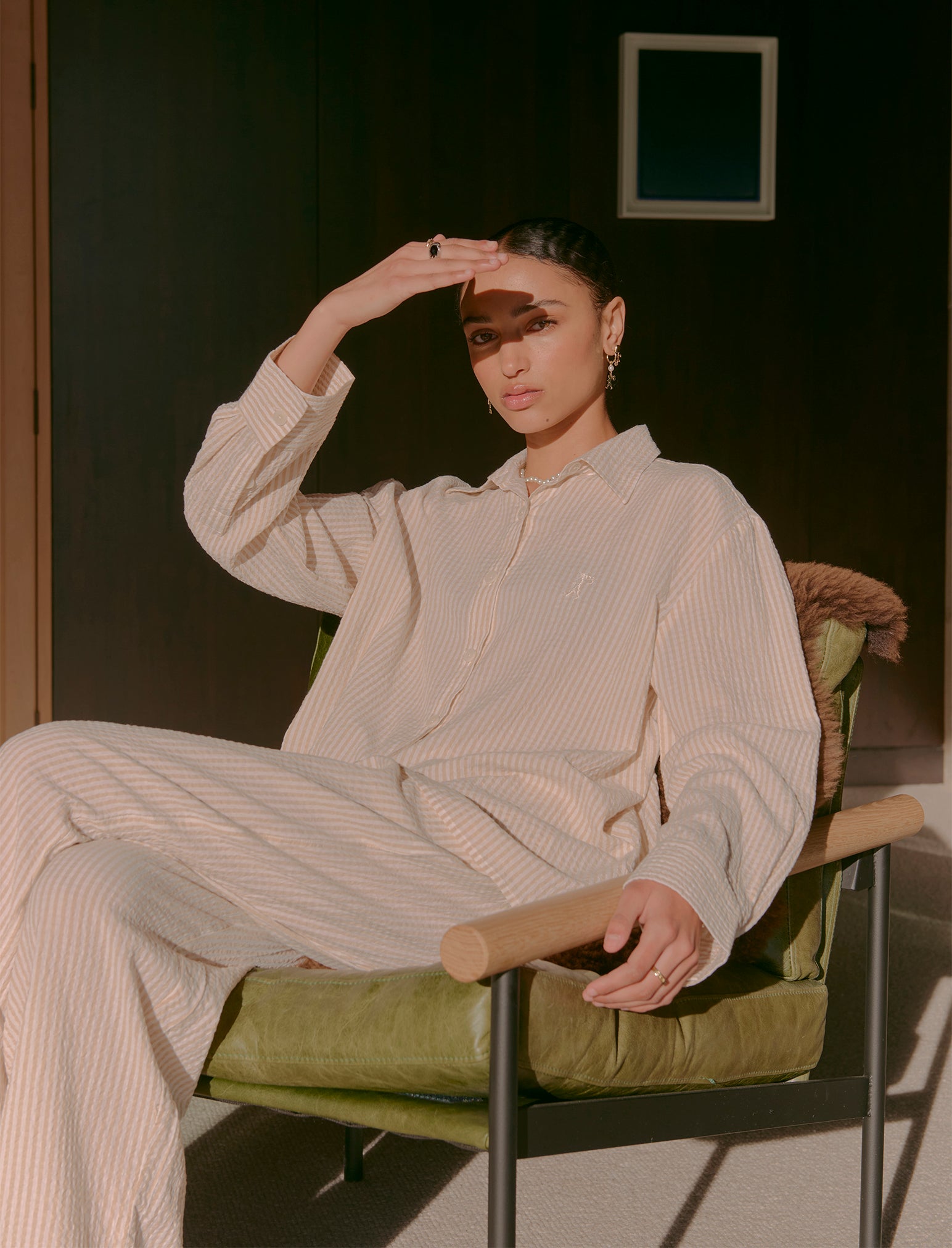 Karen Walker Seersucker Stripe Full Length PJ Set