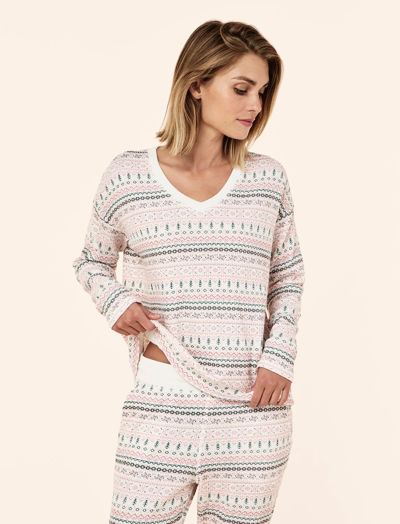 Fairisle Waffle Long Sleeve Top and Jogger