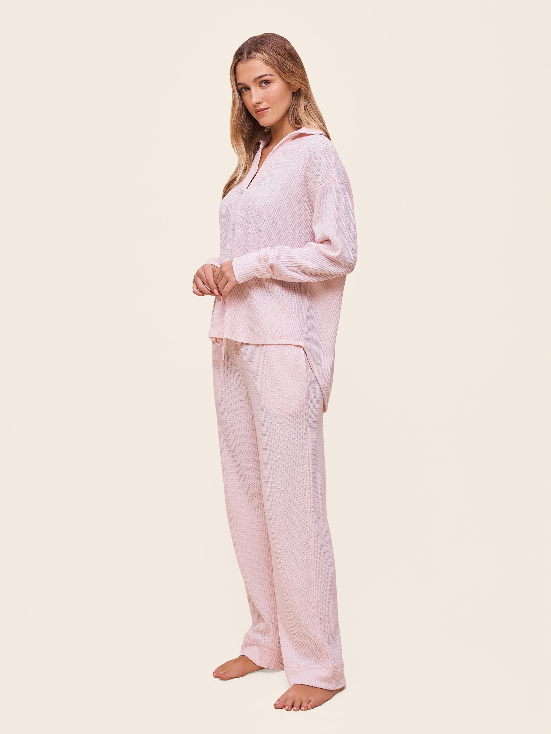 Super Soft Waffle Open Collared Long Sleeve Top & Pant Set