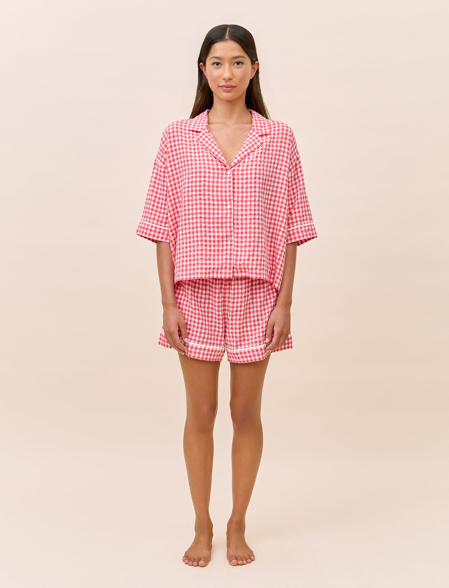 Seersucker Gingham Short Sleeve Shirt