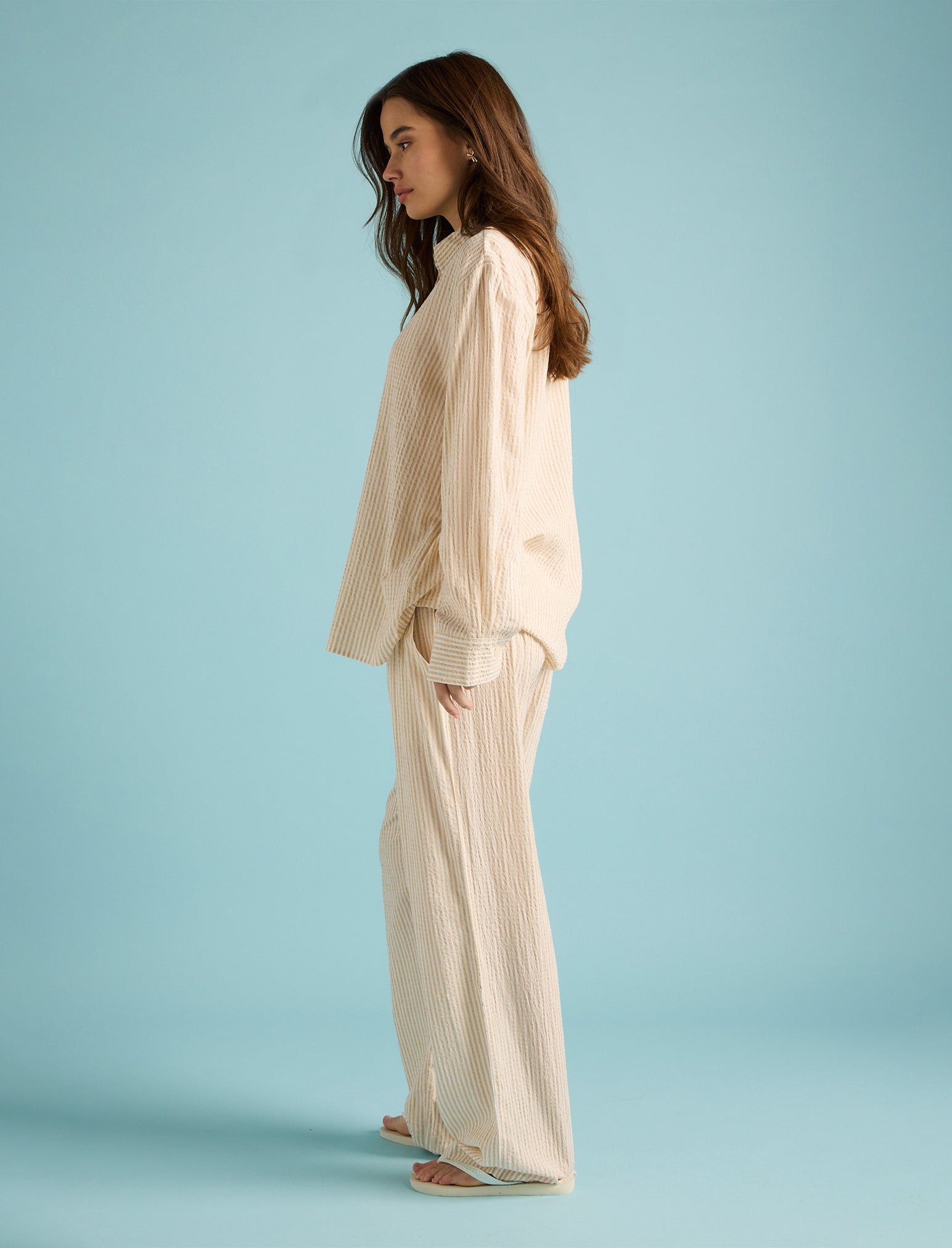 Karen Walker Seersucker Stripe Full Length PJ Set