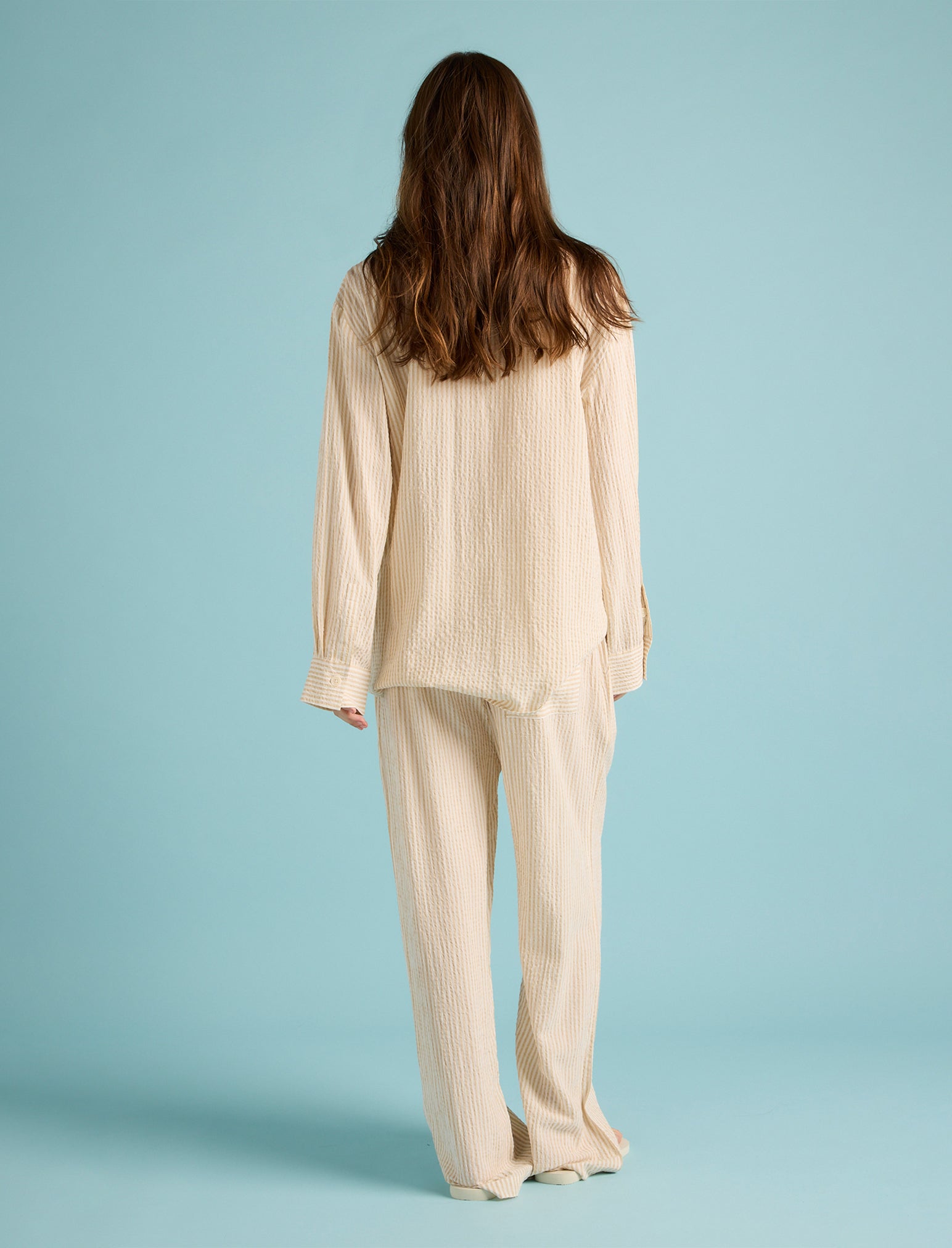 Karen Walker Seersucker Stripe Full Length PJ Set
