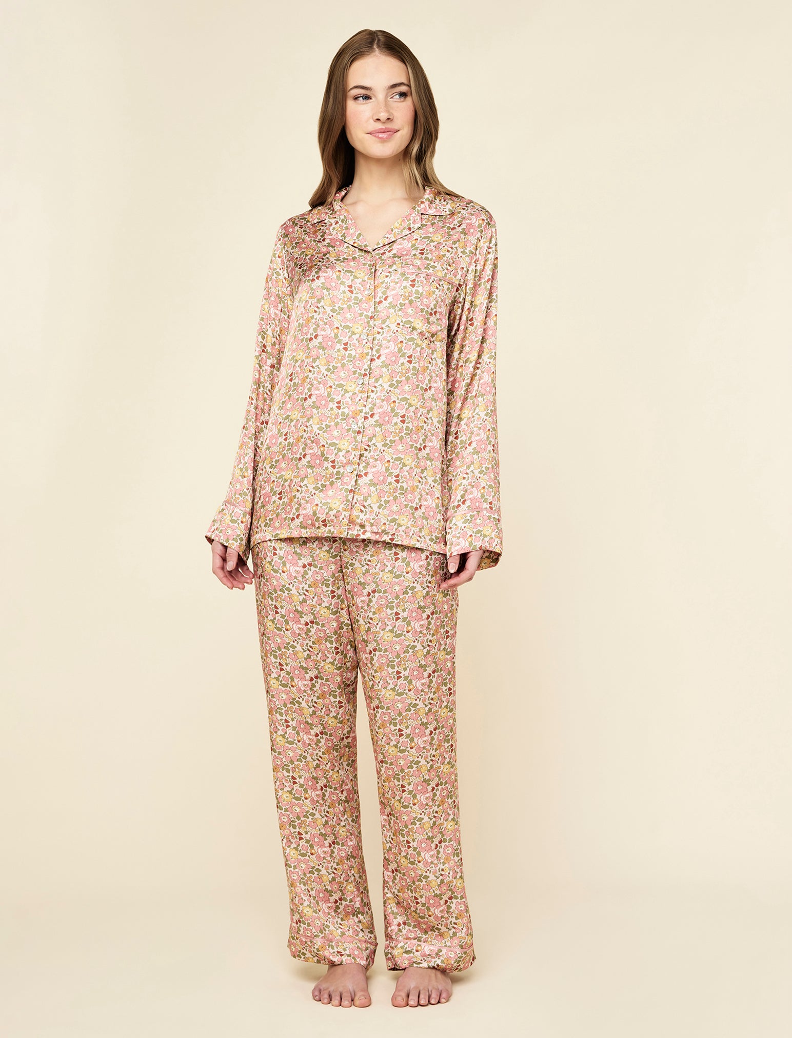 Betsy Fields Satin Full Length PJ Set