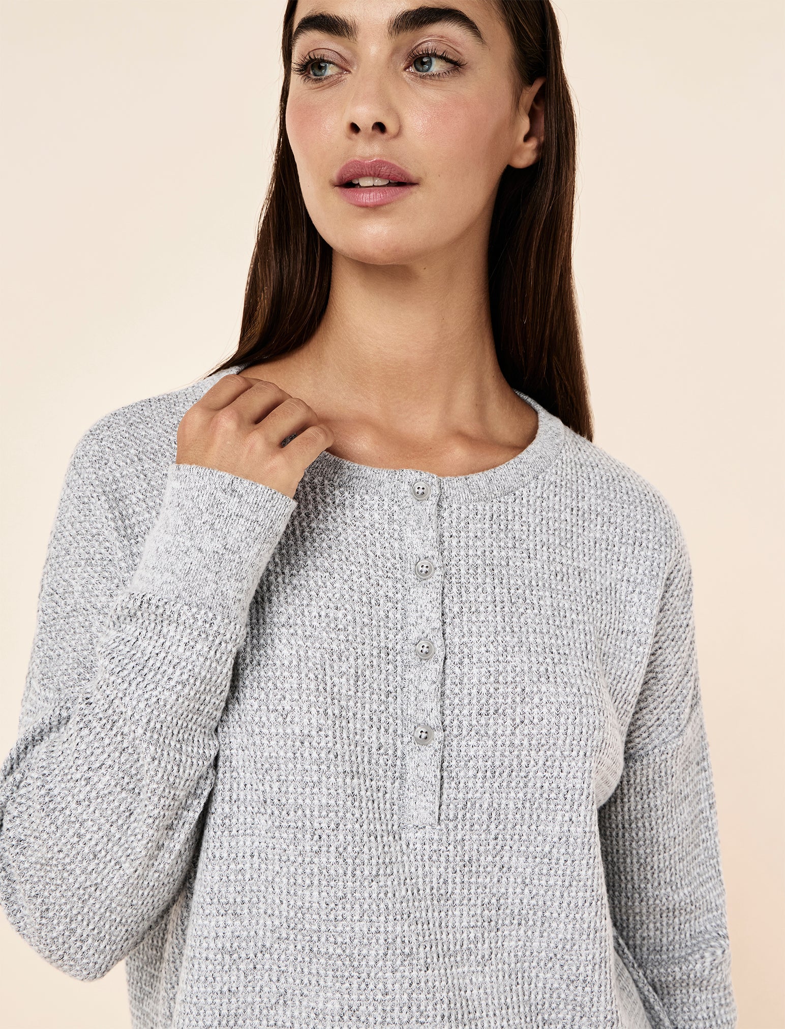 Super Soft Waffle Long Sleeve Henley Top