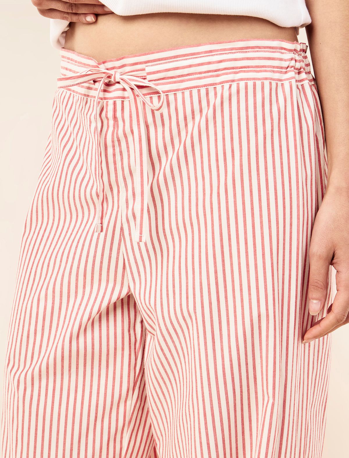 Stripe Cotton Wide Leg Pant