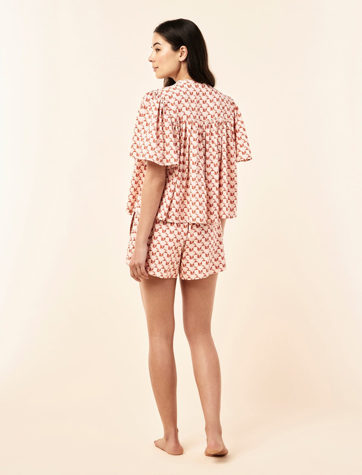 Karen Walker Monogram Tiles Gathered Boxer PJ Set