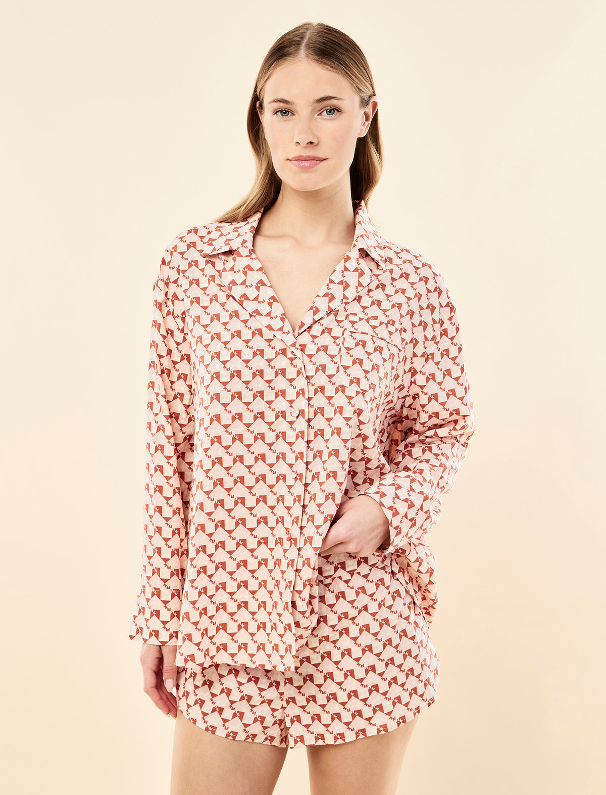 Karen Walker Monogram Tiles Long Sleeve Boxer PJ Set