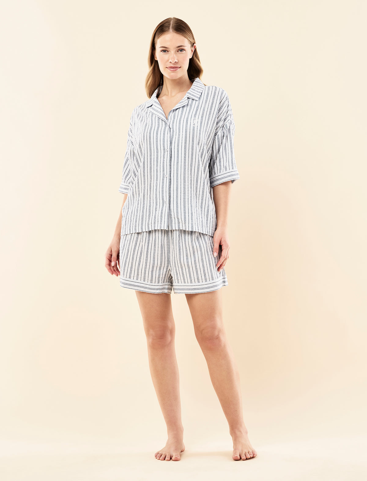 Karen Walker Seersucker Stripe Boxer PJ Set