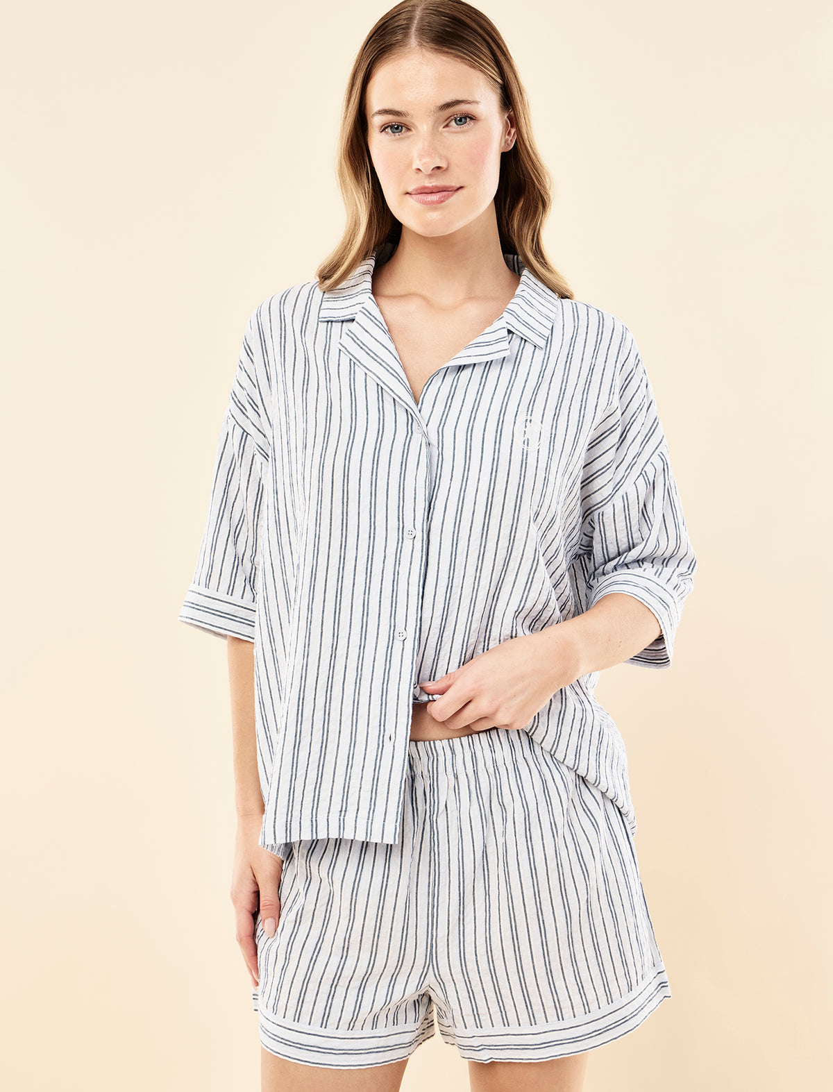 Karen Walker Seersucker Stripe Boxer PJ Set