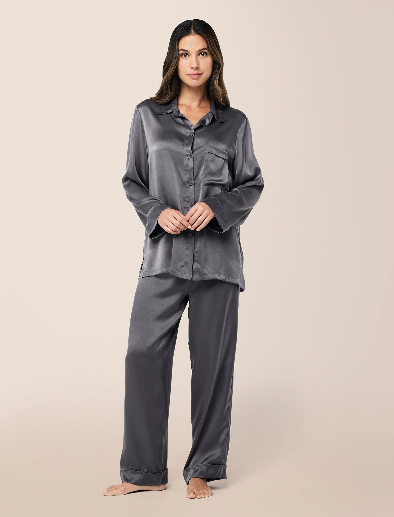 Papinelle Washable Silk PJs in Dark Slate