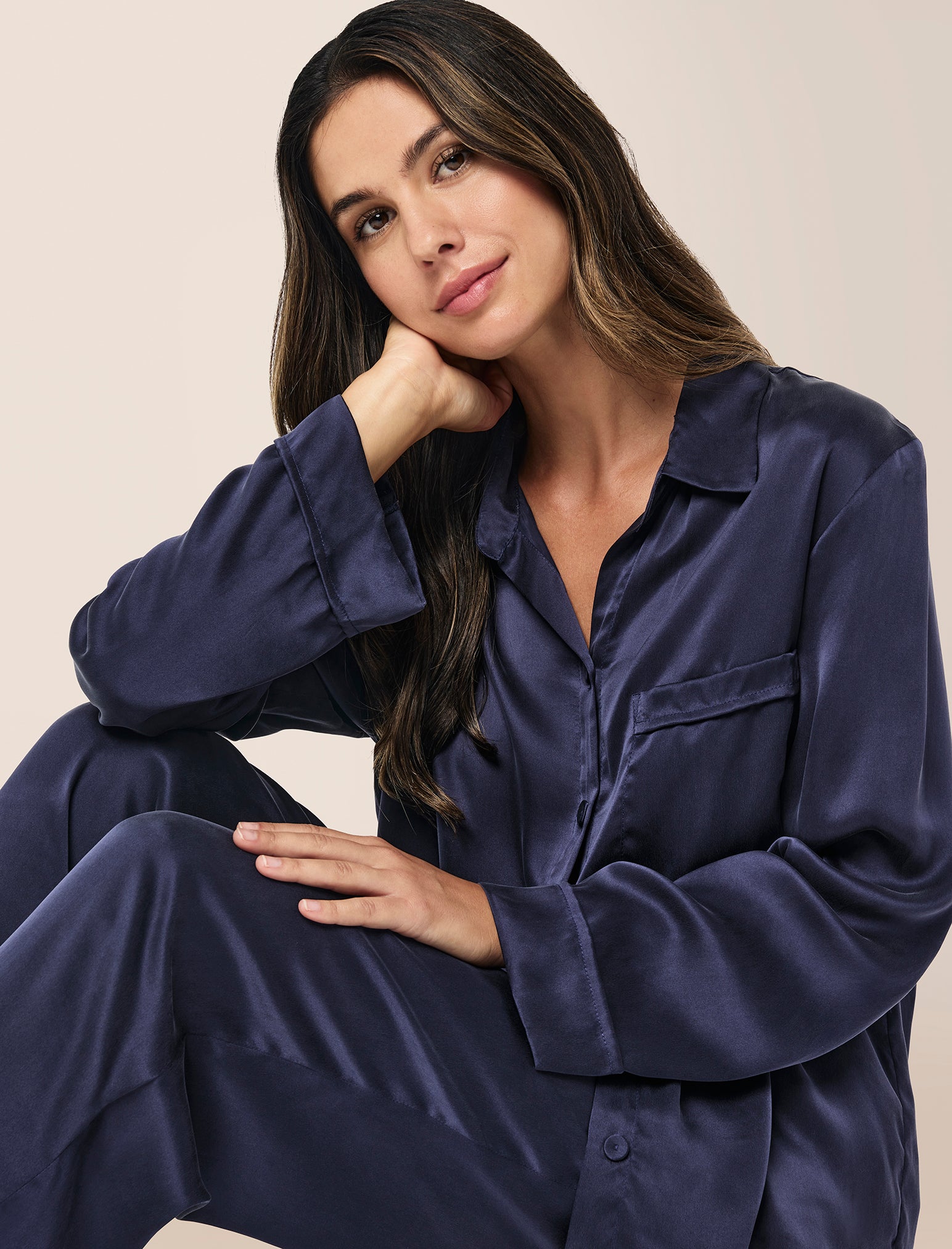 Papinelle Pure Silk PJs in Navy - Main Image