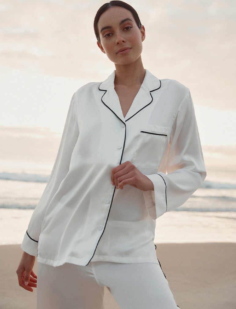 Sylvie Silk Piped Full Length PJ Set