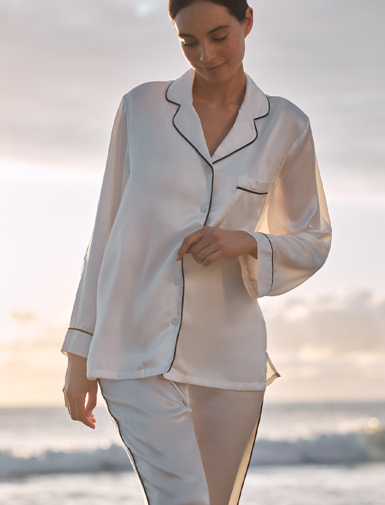 Sylvie Silk Piped Full Length PJ Set