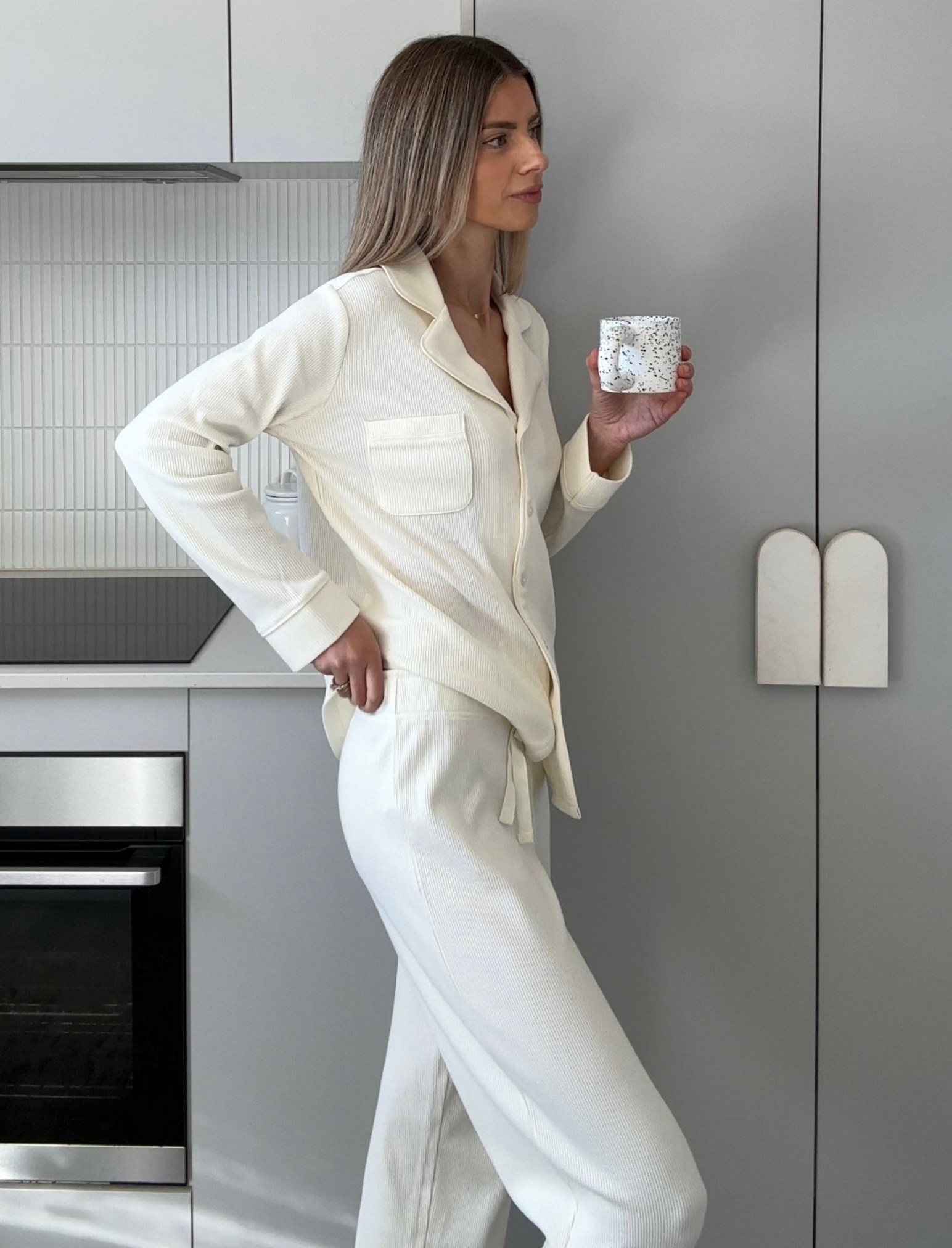 Claire Soft Cotton Waffle Full Length PJ Set