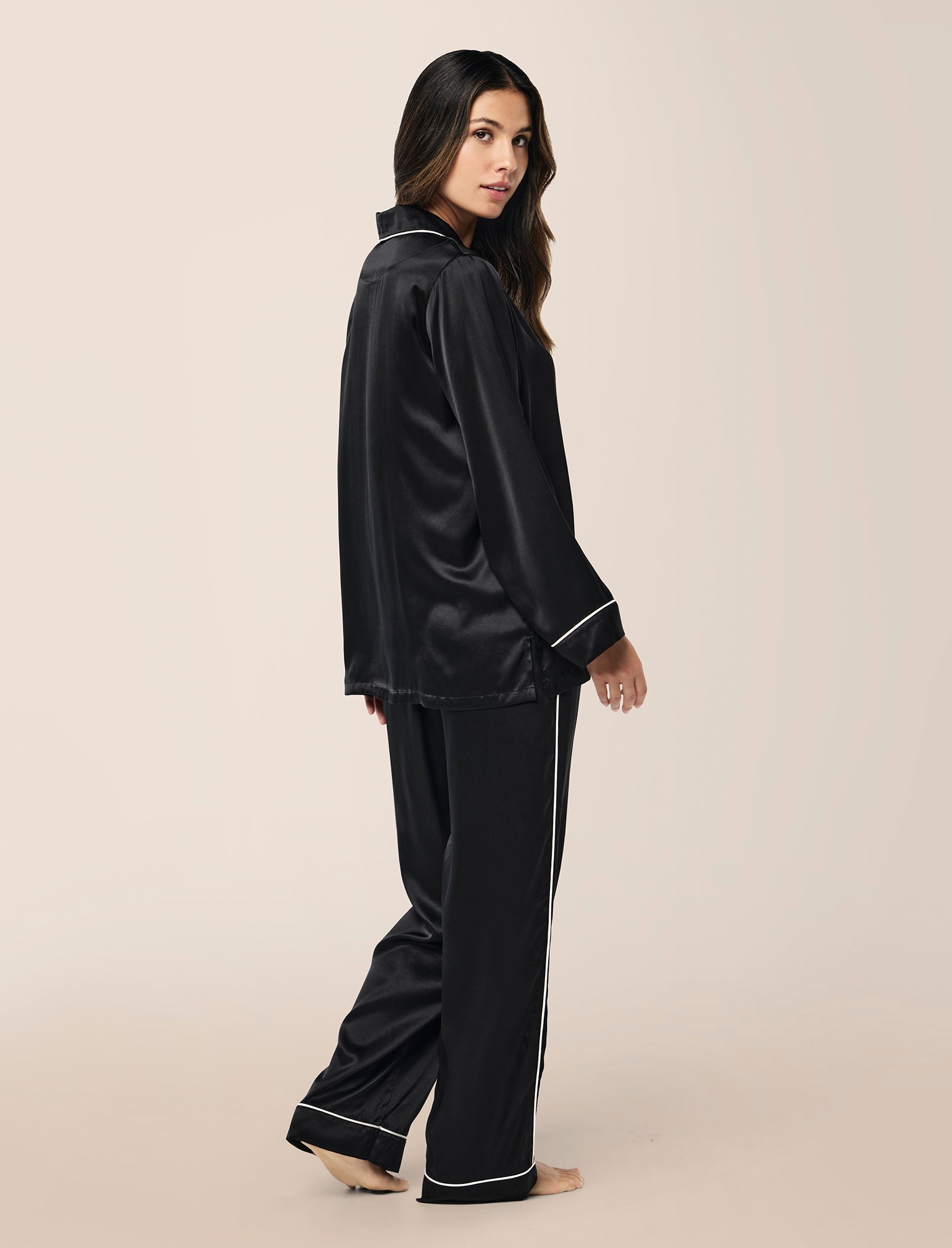 Sylvie Silk Piped Full Length PJ