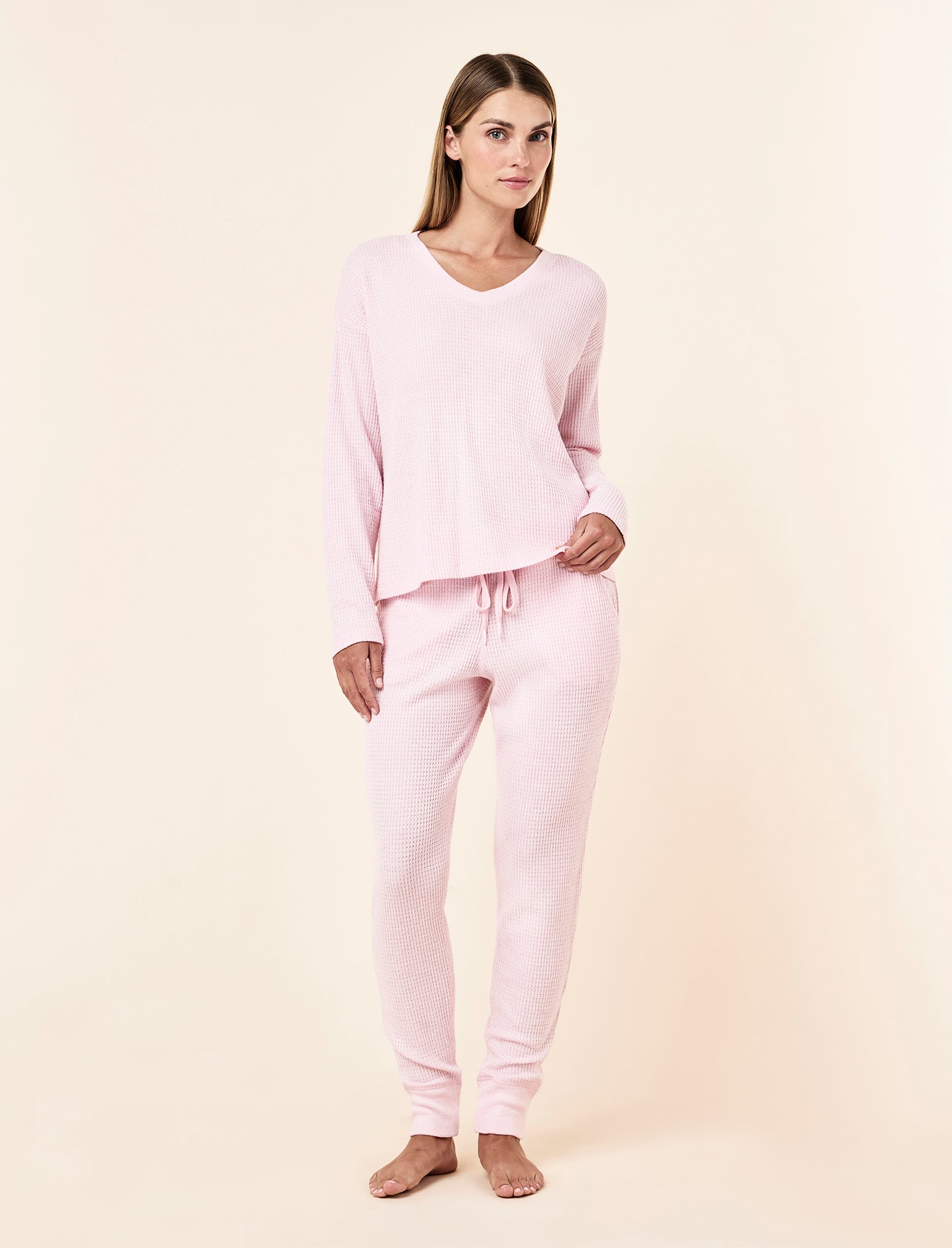 Super Soft Waffle V-Neck Long Sleeve Top