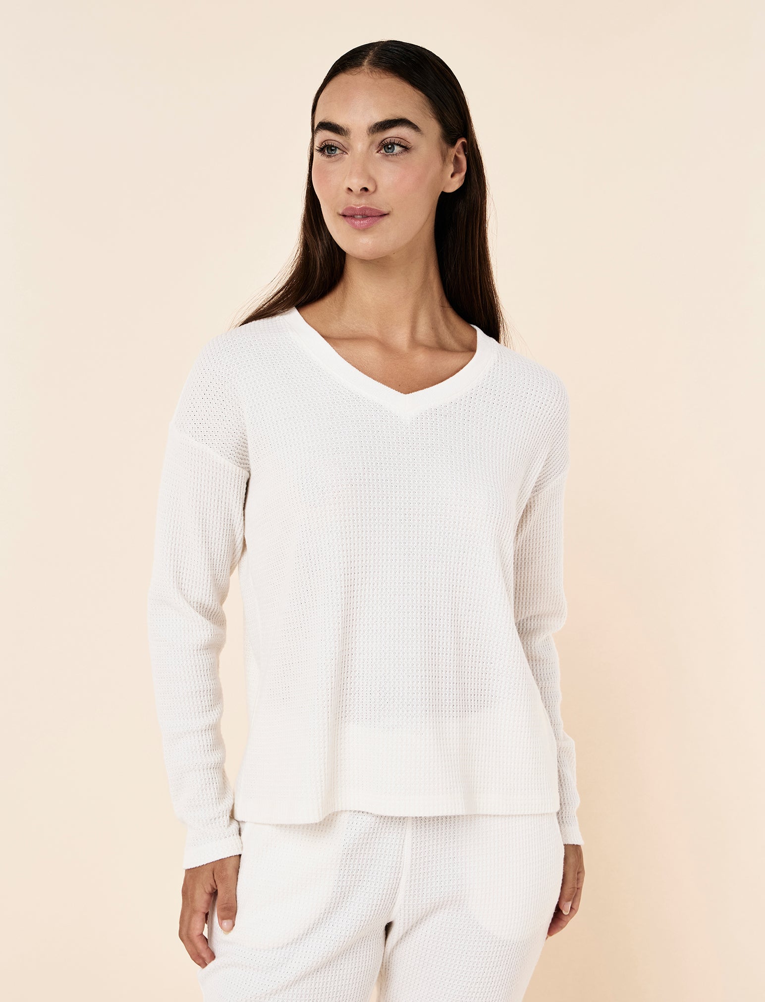 Super Soft Waffle V-Neck Long Sleeve Top