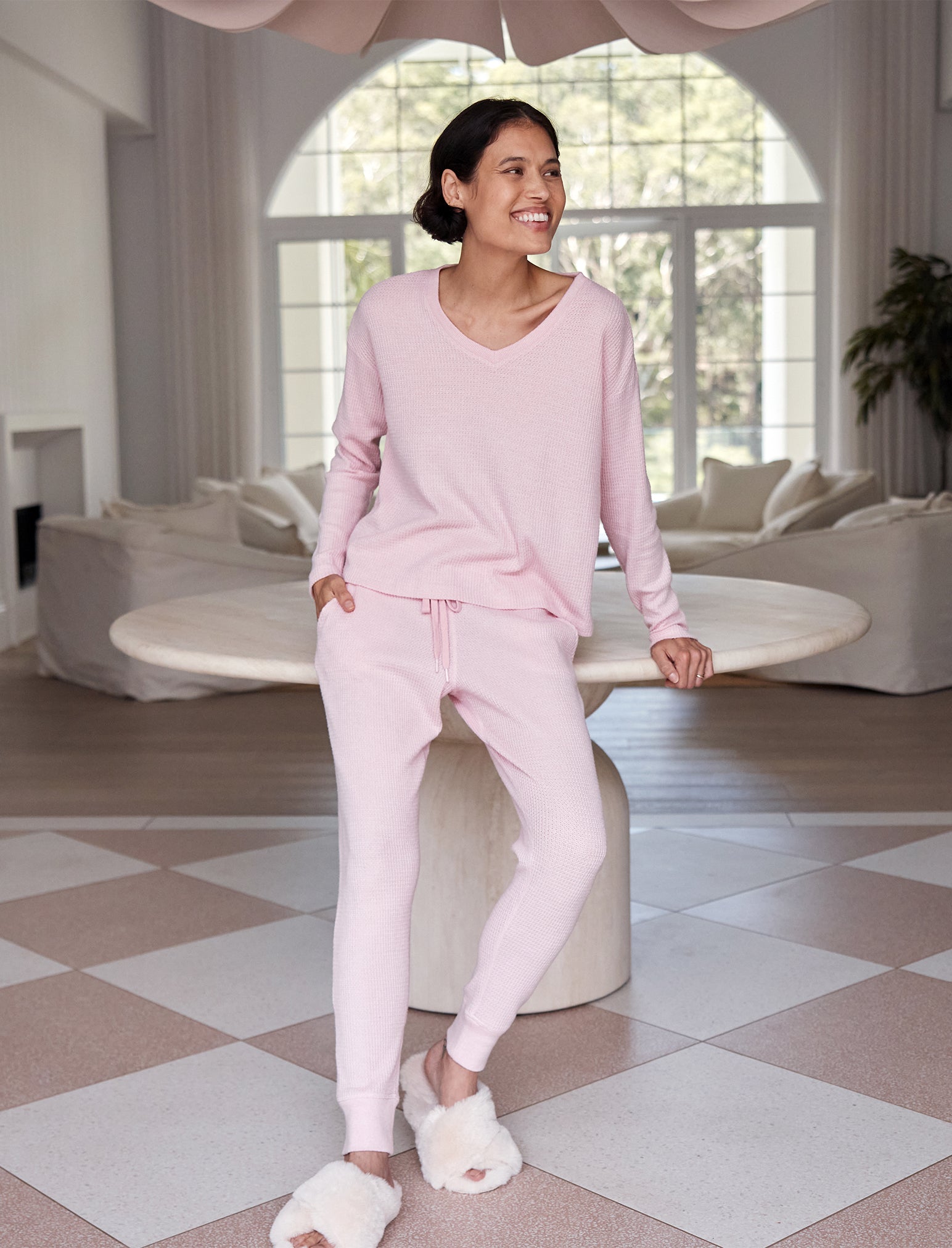 Super Soft Waffle V-Neck Long Sleeve Top