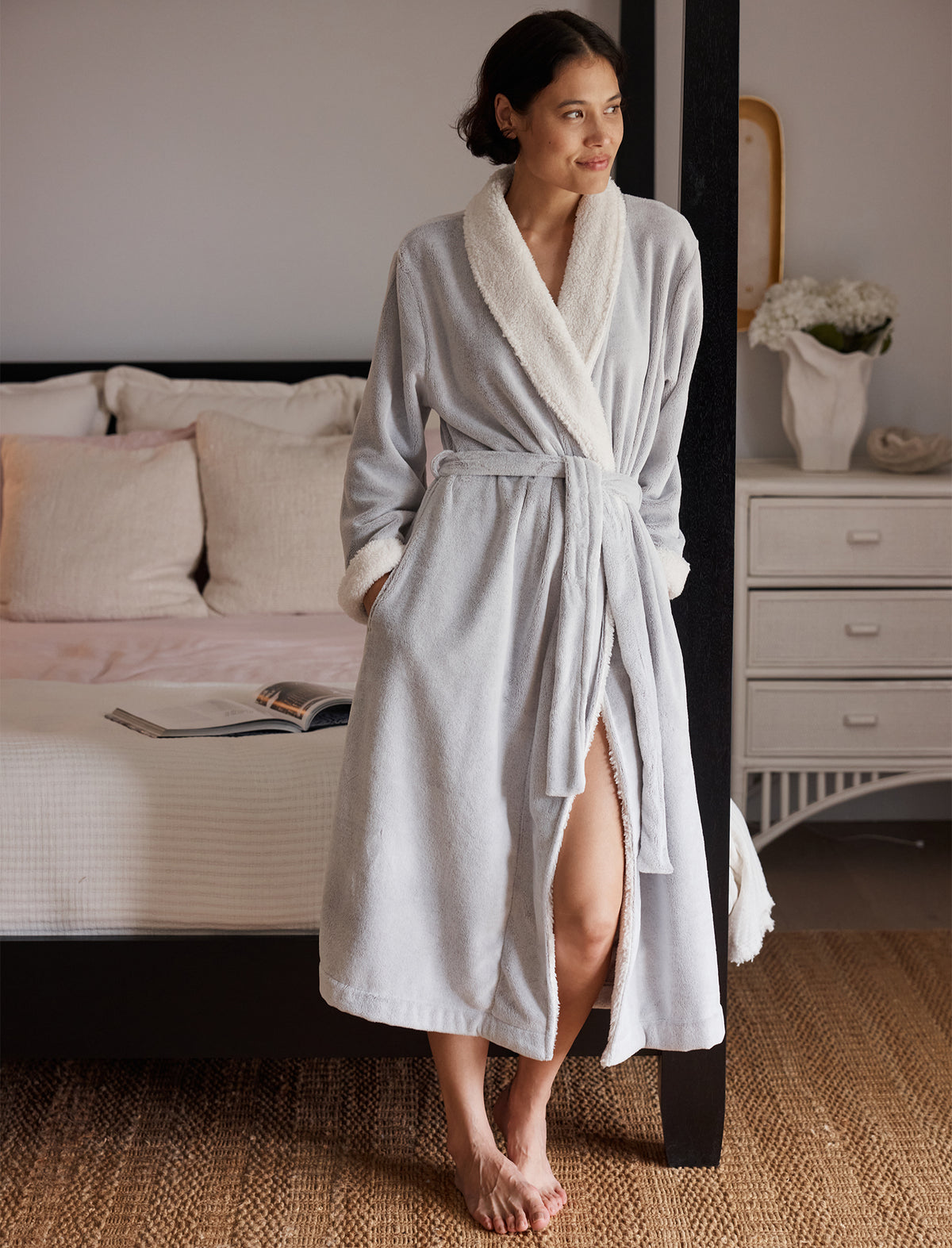 Papinelle | Plush Sherpa Robe & Sleep Mask, Grey