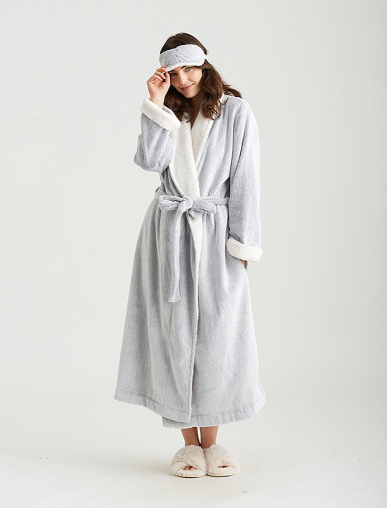 Papinelle | Plush Sherpa Robe & Sleep Mask, Grey – Papinelle Sleepwear AU