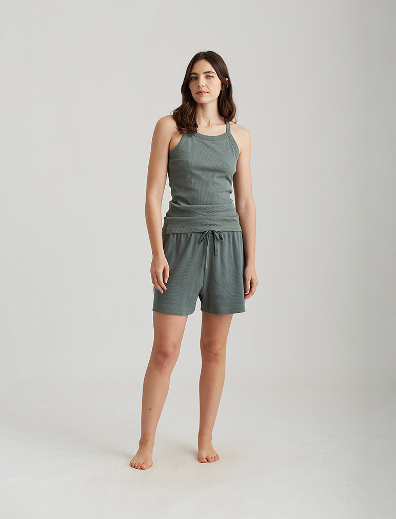 Milla High Neck Rib Shelf Bra Tank