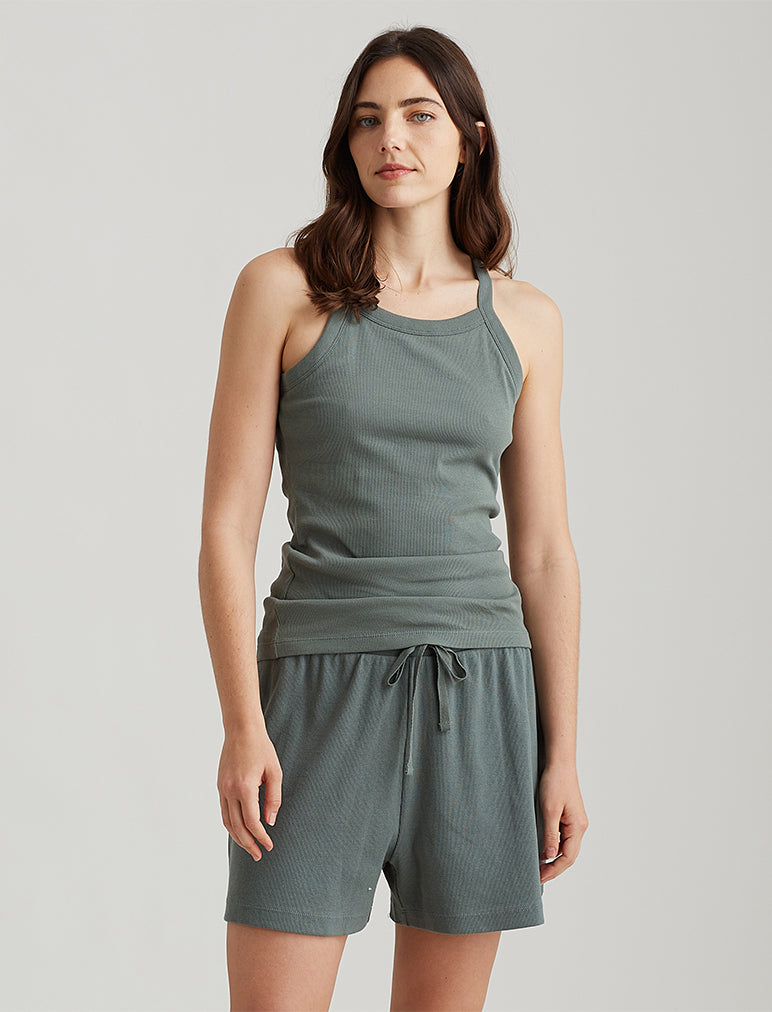 Milla High Neck Rib Shelf Bra Tank