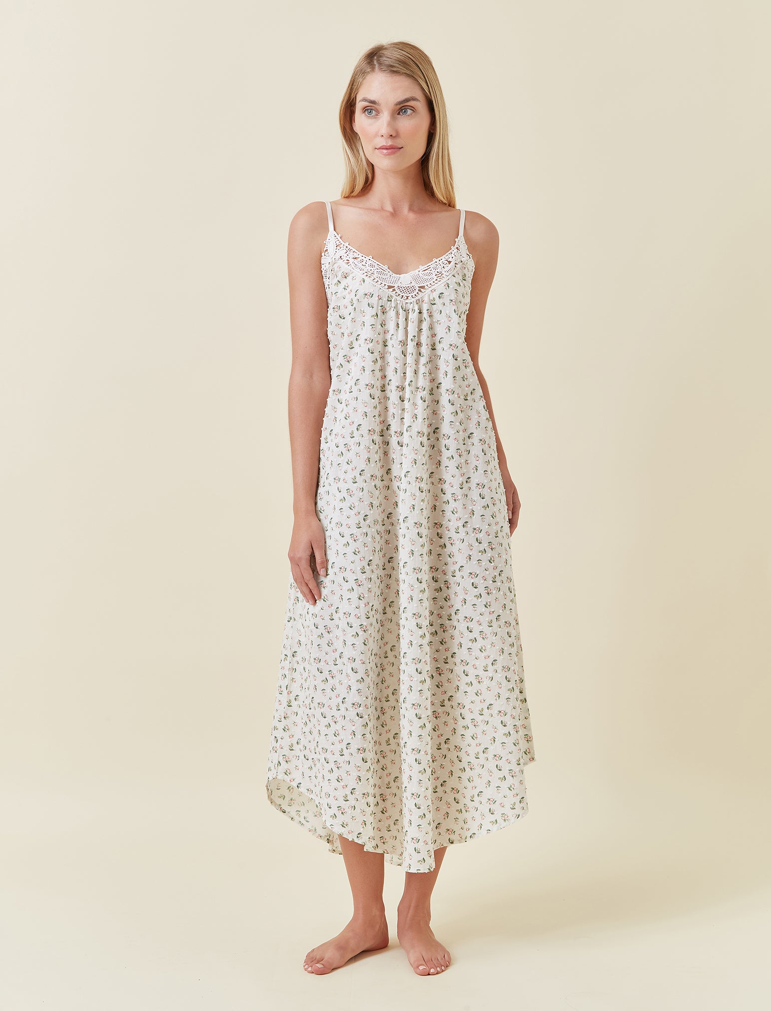 Swiss Dot Lace Front Maxi Nightie