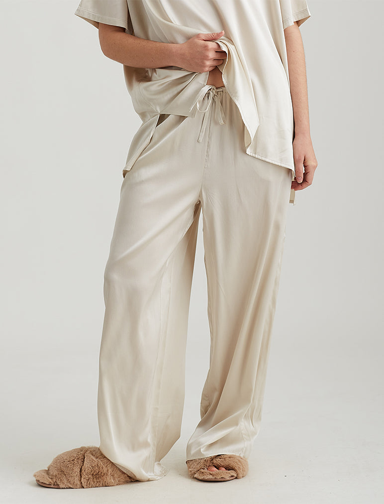 Eloise Stretch Silk Full Length Wide Leg Pant