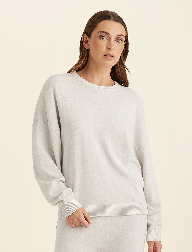 Cashmere Easy Cuffed Crew Neck Top