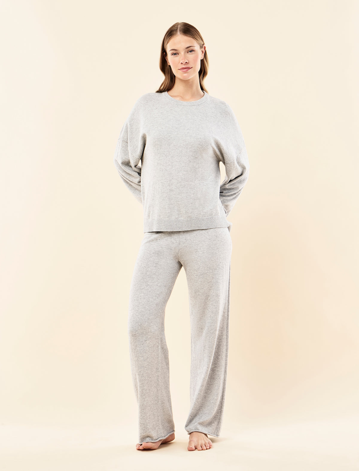 Cotton Cashmere Crew Neck Long Sleeve Top
