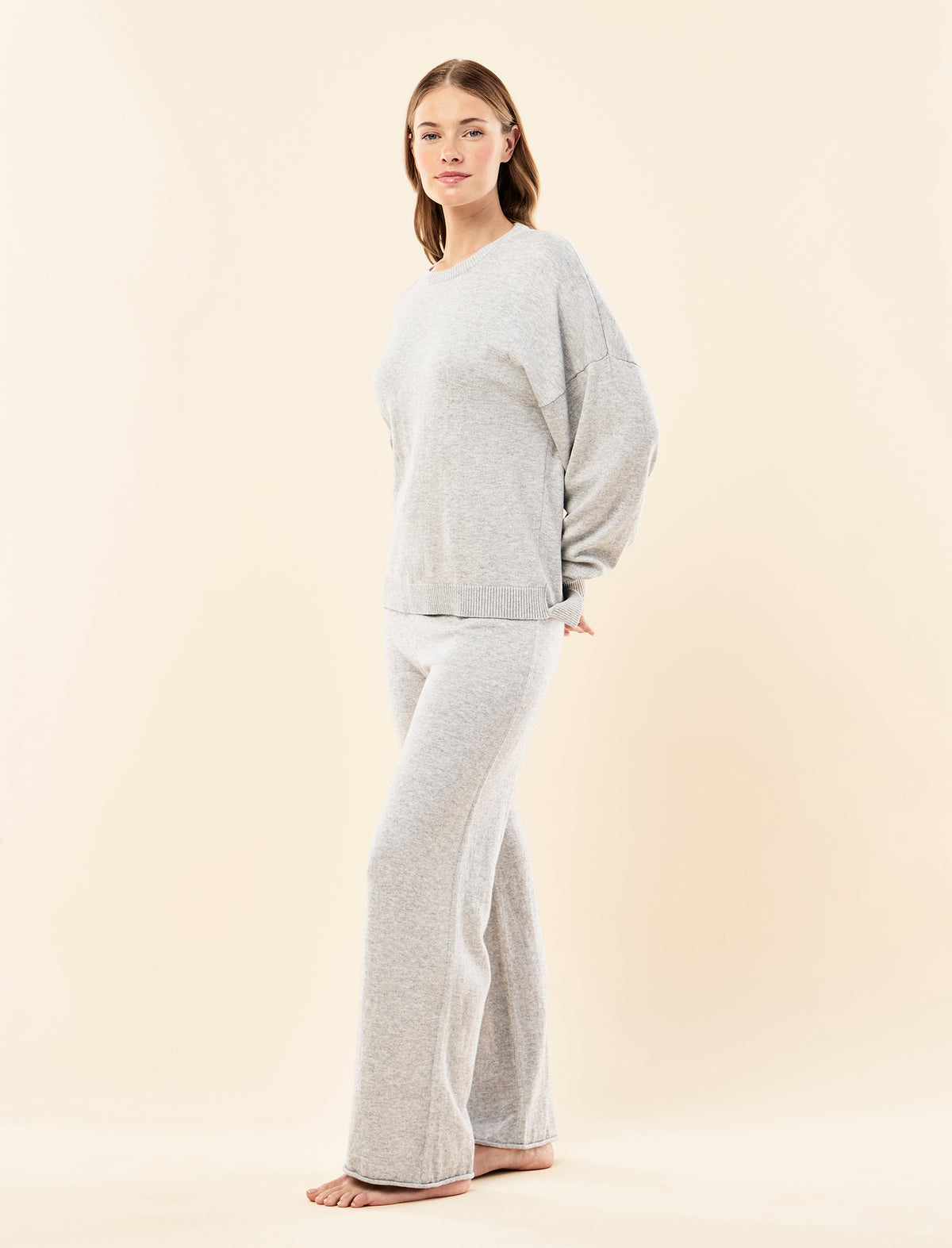 Cotton Cashmere Crew Neck Long Sleeve Top