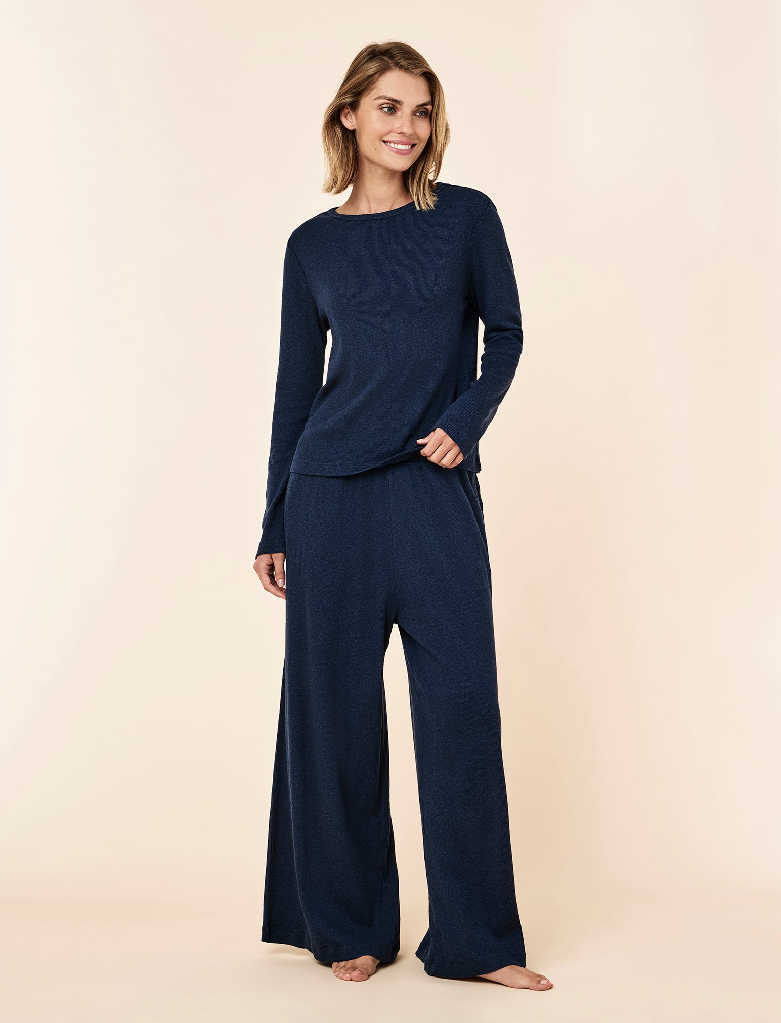 Soft Baby Rib Full Length Wide Leg Pant