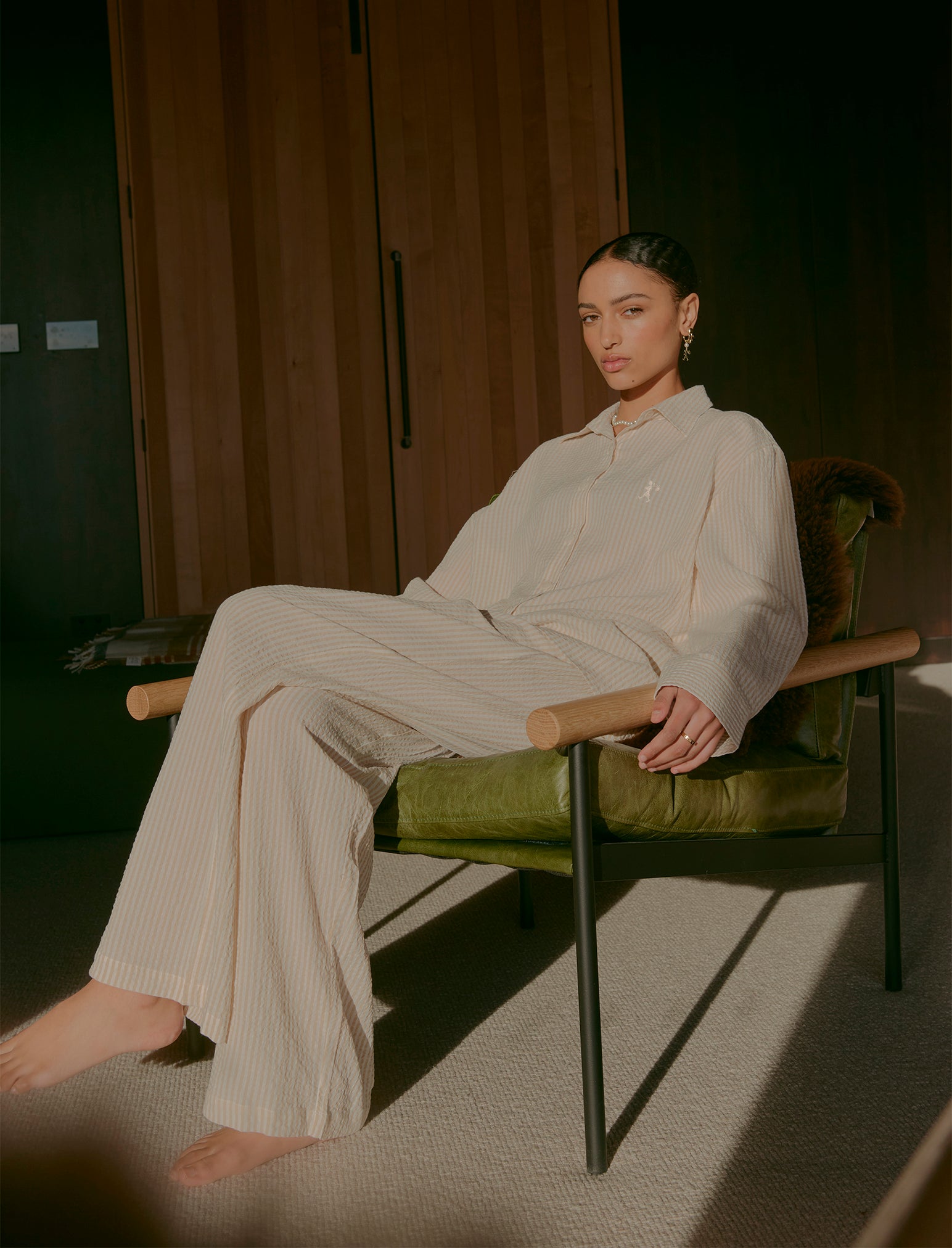 Karen Walker Seersucker Stripe Full Length PJ Set