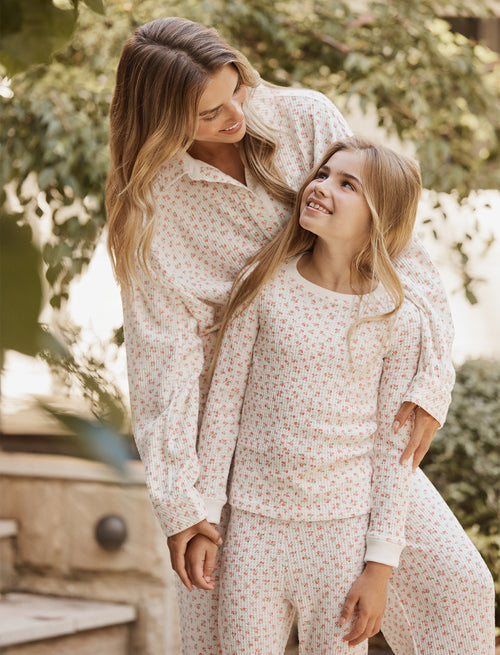 KIDS ROSETTE WAFFLE FULL LENGTH PJ SET